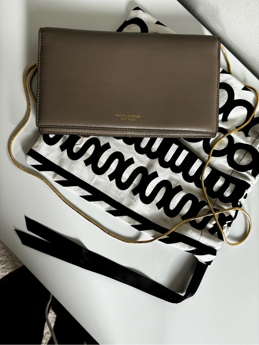 Marc Jacobs Taupe Leather Crossbody with Gold Chain Strap
